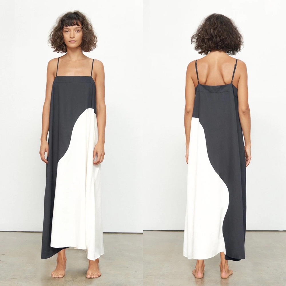 Mara Hoffman Philomena Two-Tone Cotton Voile Maxi Dress Black/Cream size L